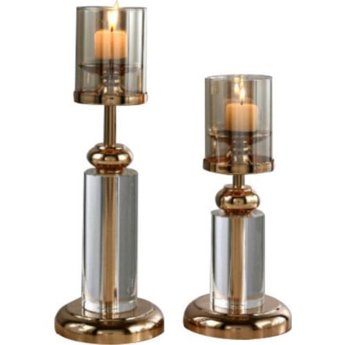 European Style Wedding Crystal Glass Candlestick Metal America Creative Gold Candle Holders Ornaments Candelabros Gift FC574