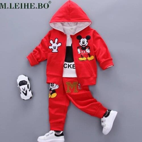 Spring and Autumn Boys and Girls Clothes Set Cute Mickey Cotton Hooded Jacket + T-shirt + Pants 3-piece Casual Kids Sportswear