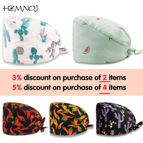 2020 New Adjustable Female Plant Print Scrub Cap Beauty Salon Female Nurse Surgical Cap Surgeon Cap Dentist Surgical Cap
