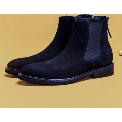 Men winter Boots Genuine cow leather chelsea boots brogue casual ankle flat shoes Comfortable quality Zipper dress boots 2020