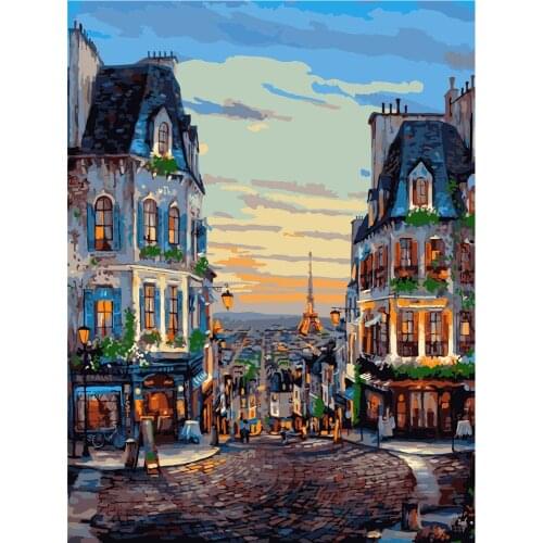 Scenery Street Landscape DIY 11CT Cross Stitch Embroidery Kits Craft Needlework Set Printed Canvas Cotton Thread Home Sell