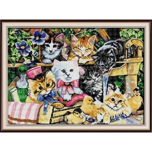 Cat familycross stitch kit aida 14ct 11ct count print canvas cross stitches stitching kits needlework embroidery DIY handmade