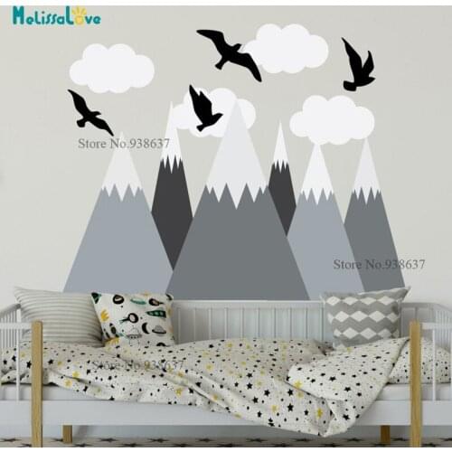 Mountains Wall Sticker Home Decor For Kids Room Nursery - Eagles Pine Clouds Beautiful Art Murals Decal BA046