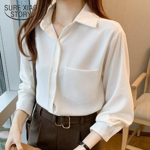 Early Spring New Solid Color Shirt Female Korean Version Loose Simple Long Sleeve Bottoming Blouse White Tops Blusas Mujer 13052