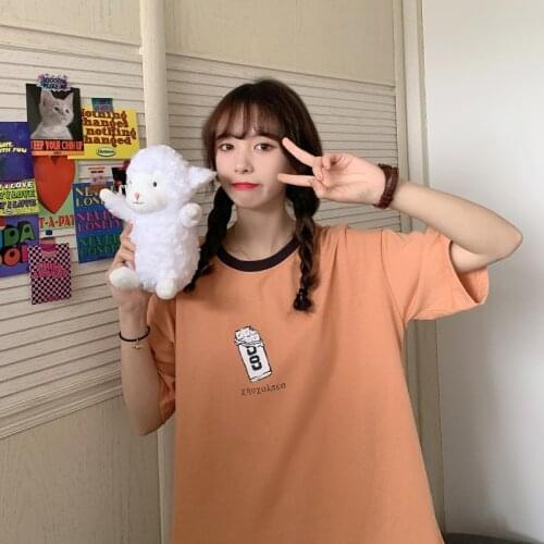 2021 summer new round neck cartoon print cute short-sleeved T-shirt top loose and thin T-shirt college style