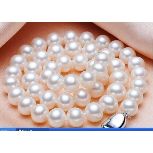Huge 18" 11-12mm Natural freshwater white Pearl necklace 925silver