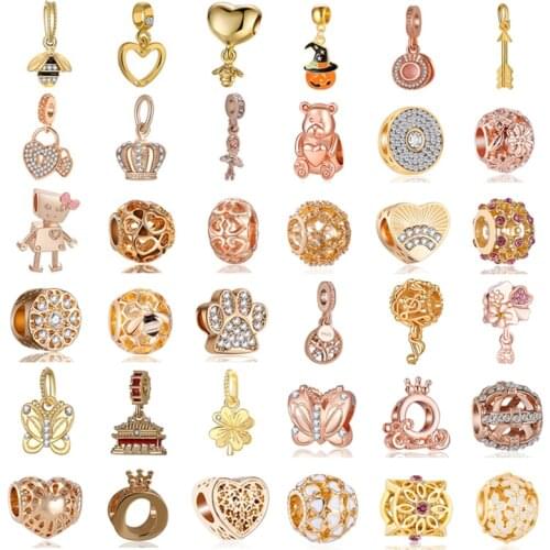 Dazzling Metal Bead Crystal Sparkling Gold Charm Fit Original Pandora Charms Bracelet Beads DIY Women Fashion Jewelry