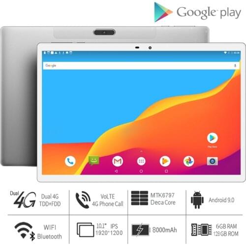 10.1 inch Tablet PC 2021 Android 9.0 Newest 1920X1200 2.5K IPS Tablets MT6797 Deca Core 6GB RAM 128GB ROM 4G LTE 13.0/5.0MP