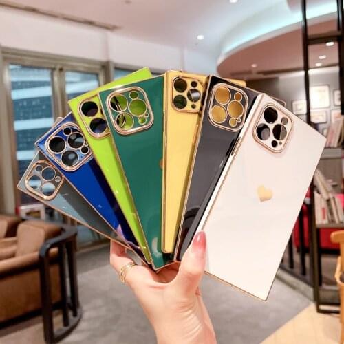 Right Angle Phone Case For iPhone 12 11 Pro Max X XR XSMax 7 8 Plus SE2 Luxury Love Heart Square Electroplated Soft Candy Colors