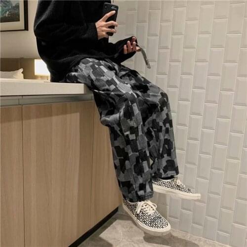 Straight Jeans Mens And Womens Fashion High-Waisted Wide-Leg Pants Loose Casual All-Match Hip-Hop Washed Jeans