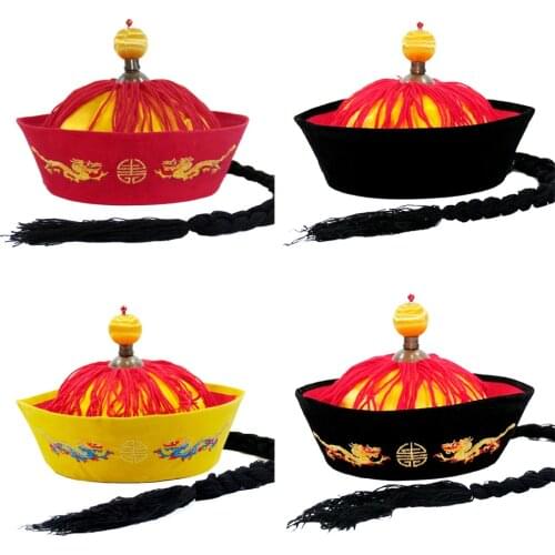 Adults eunuch hat qing dynasty emperor hat royal soldier cosplay hat vintage warrior cosplay halloween supplies emperor cosplay