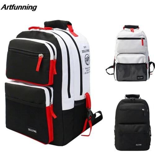 Artfunning High school bags for teenage boys girls travel backpack laptop bag Black and white stitching schoolbag backpack