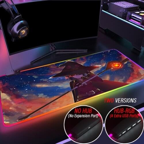 Anime Megumin Girl RGB Gaming Big Mouse Pad Large Computer Mousepad Colorful LED Backlight Mause Keyboard Desk Mat