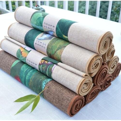 Chinese Style Vintage Pattern Table Runner Home Dinner Table Decoration Cotton Flax Mats Office Kung Fu Tea Set Pad Tea Napkins