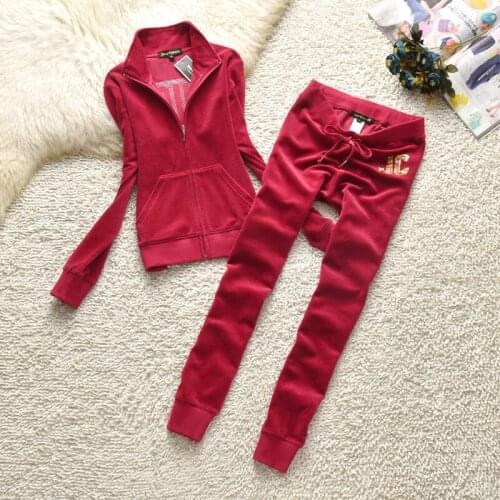 Juicy Lovers Brand 5 Bright Color Women Sporting Suits Heavy sequin Velvet Casual Women Tracksuits Hooded Collar Sportswear suit