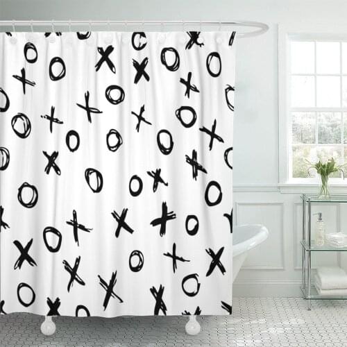 Abstract Monochromatic XOXO Black and White Brushstroke Artistic Brush Shower Curtain Waterproof Polyester Fabric 72 x 78 Inches
