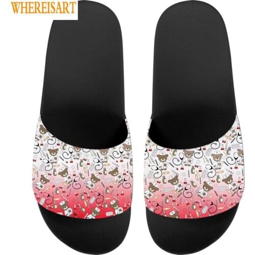 WHEREISART Red and White Gradient Nurse Printing Woman Casual Slippers Summer Outdoor Beach Flip Flop Slides Ladies Home Shoes