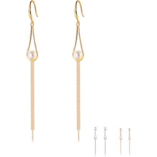 SILVERHOO Genuine 925 Sterling Silver Tassel Drop Earrings For Women Water Drop Shape Shell Pearl Earrings Luxury Jewelry Gift