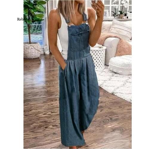 Womens Denim Jumpsuit Temperament Commuter Mid-Waist Washed Denim Wide Leg Pants Thin Pants Women Summer New