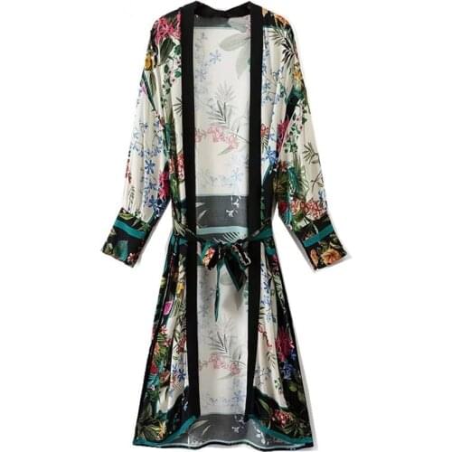 2020 Ethnic Leaves Flower Print with sashes Kimono Shirt Retro New Bandage Long Cardigan Blouse Tops blusas chemise femme blusa
