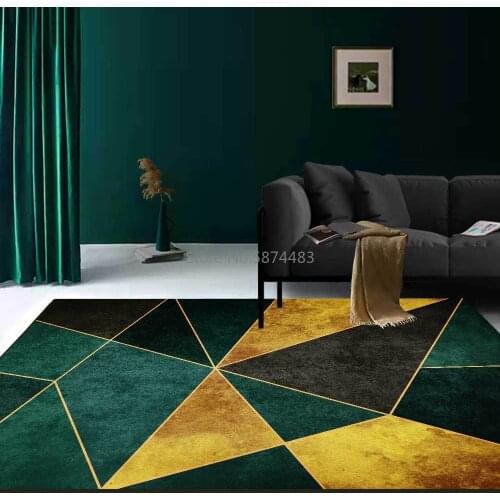 200*300cm Fashion Modern Dark Green Golden Triangle Geometry Living Room Bedroom Bedside Carpet Floor Mat Customization