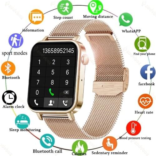 2021 New Ladies Smart Watch Full Touch Bluetooth Call Heart Rate BP Blood Oxygen Measurement Men Smart Bracelet For Huawei Phone