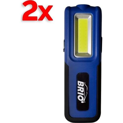 2x Brio Led Rechargeable Work Light Hand Torch Double Light 5W COB Led Flashlight and 3W LED Head Double Magnetic and Hookable