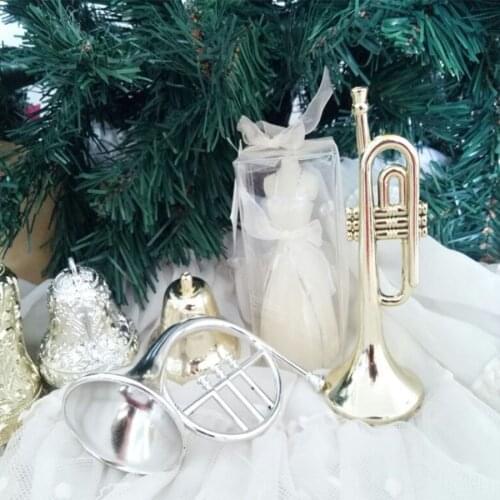 4pcs 12cm Plastic Silver French Horn Gold Straight Horn Musical Instruments Pendant Christmas Tree Ornament Decoration Crafts