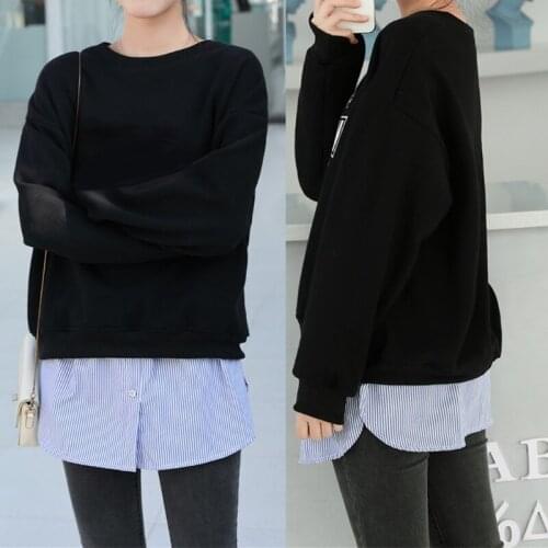 40GC Women Layering Fake Top Lower Sweep Skirt Blue Striped A-Line False Hem Extender