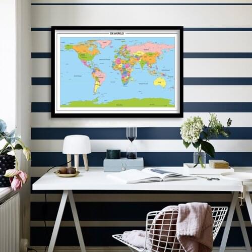 84*59 cm The World Political Map Modern In Dutch Decorative Poster Canvas Painting School Supplies Living Room Home Decoration