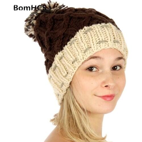 BomHCS 100% Handmade Knitting Winter Warm Hat Selection Pom Pom Basic Beanie