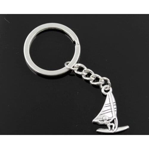 New Fashion Men 30mm Keychain DIY Metal Holder Chain Vintage Windsurfer Windsurfing Sailing 26x16mm Silver Color Pendant Gift