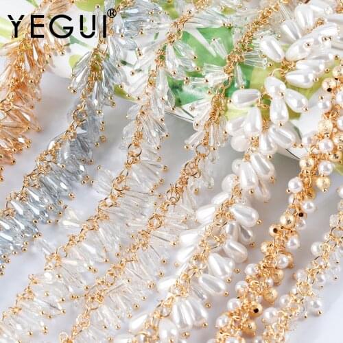YEGUI C212,diy chain,18k gold plated,copper metal,plastic pearl,crystal,hand made,jewelry making,diy necklace bracelet,50cm/lot