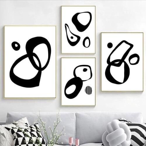 Black White Wall Picture Abstract Ring Painting Geometric Wall Art Canvas Painting Decorative Posters and Prints for Living Room