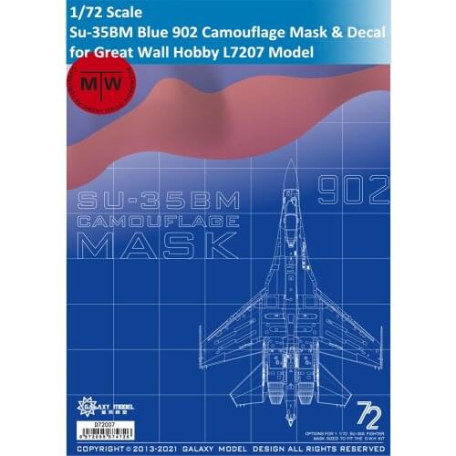 Galaxy D72007 1/72 Scale Sukhoi Su-35BM Blue 902 Camouflage Flexible Mask & Decal for Great Wall Hobby L7207 Model