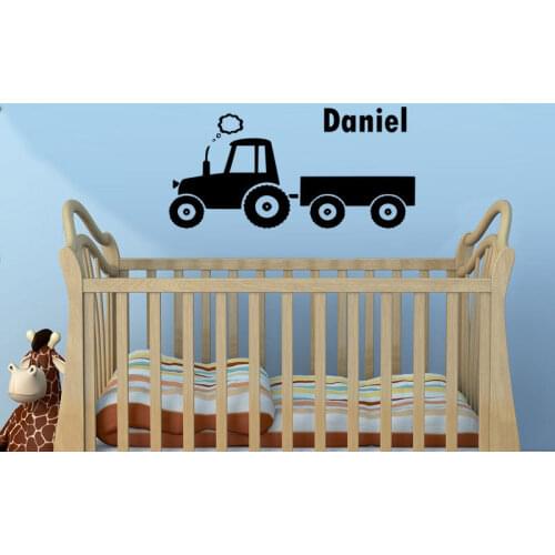 Hot Sale Tractor Vinyl Wall Stickers Customized Any Name Baby Nursery Wall Sticker Removable Art Decals Home Decoration SA076B
