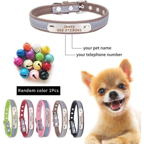 YVYOO Leather Dog Collar Personalized Cat Collar For Puppy Dog Pet Kitten Nameplate Collar Free Engraving Adjustable