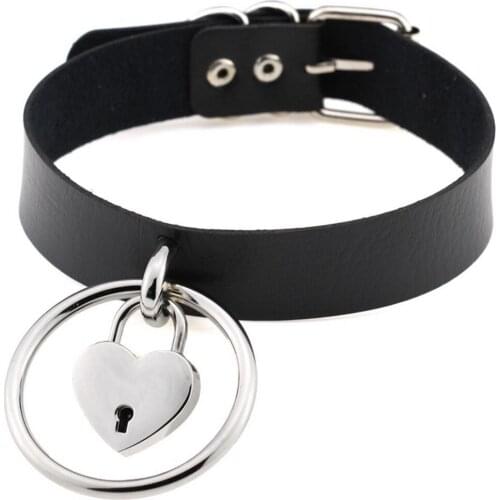 DAILOU Metal Choker Necklaces Heart Pendant Sexy Neck Collar PU Leather Restraints Punk Gothic Choker Collares Festival Jewelry