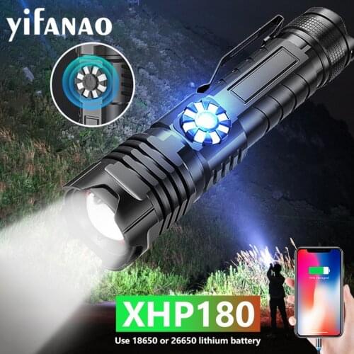 XHP180 Powerful Stepless Dimming LED Flashlight 5000mAH USB Rechargeable Work Light 5Modes Zoom Torch Tactial Flashlight 18650