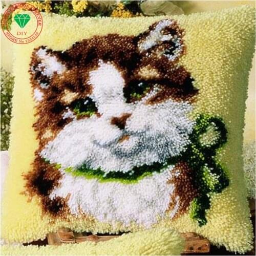 Cat Latch hook rug kits Needlework carpet embroidery cushion Diy pillowcase embroidery Patchwork Yarn Stitch Wool for felting