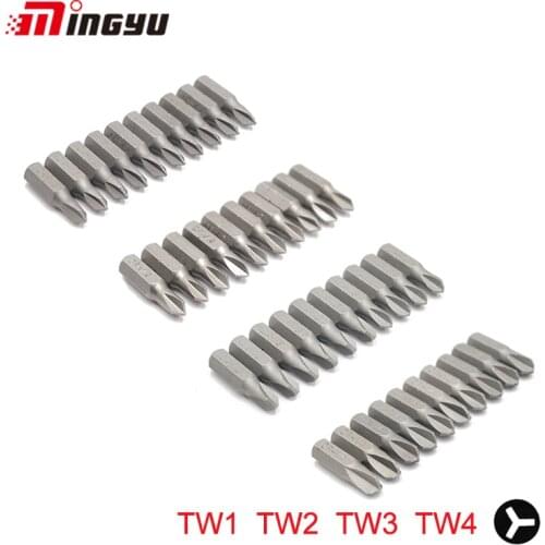 10Pc 1/4" 25mm Tri-Wing TW1 TW2 TW3 TW4 Screwdriver Bit Set Repair Tools Screwdrivers Kit Hex Shank Bits For Household Hand Tool