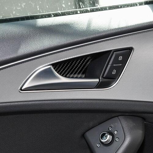 4pcs Real Carbon Fiber Stickers Car Inner Door Bowl Cover Trim fit for Audi A6 A7 2012-2018 Models Accessories