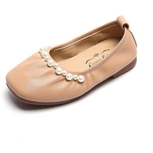 2021 New Princess Leather Shoes Fashion Pearl Girls Shoes Children Casual Non-slip Soft Comfortable Kids Shoes G36