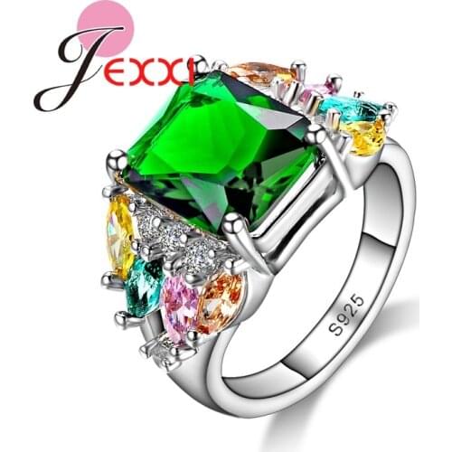 New Arrival Square Cut Big Clear Green Crystal Women Wedding Engagement Rings Fashion Silver High Quality Jewelry