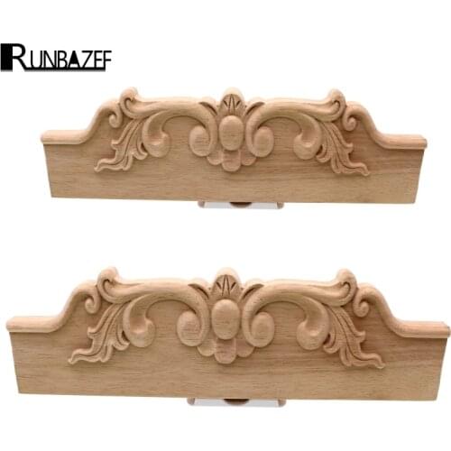 RUNBAZEF Woodcarving White Embryo Decorative Flower Solid Wood European Style Home Decoration Accessories Door Long Applique