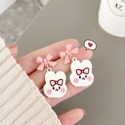 Pink bow bunny earrings cute cartoon sweet earrings female 2021 summer new style Party Wedding Fashion Jewelry Girl Gifts
