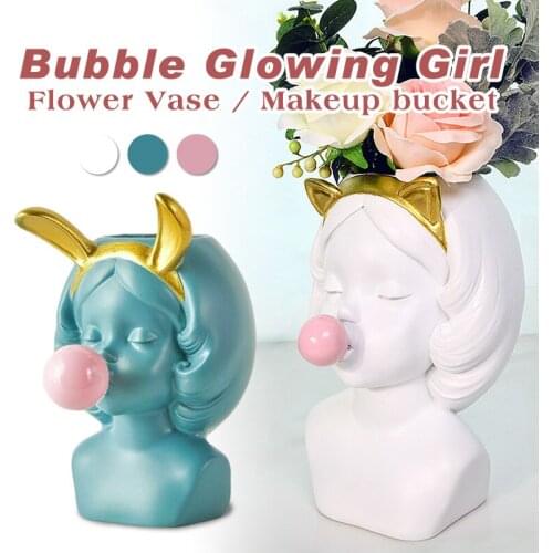 Nordic Resin Planter Garden Flower Vase Succulent Pot Cute Girl Blowing Bubbles Plant Pot Lovely Art Decor Flower Desktop Vase