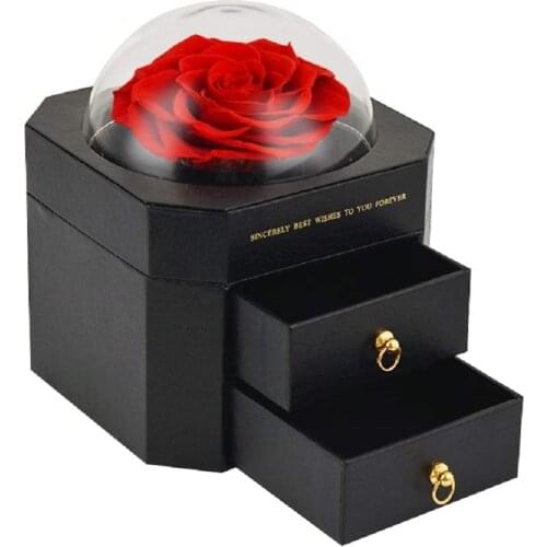 Eternal Rose Preserved Artificial Flowers Ring Case Jewelry Necklace Storage Box Wedding Decor Valentine Birthday Gift for Her