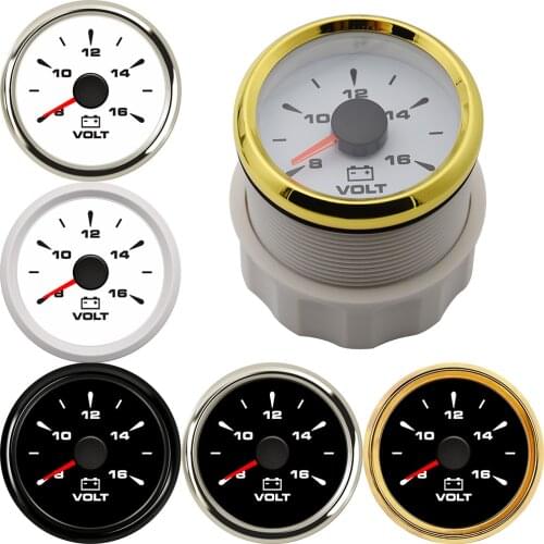 Voltmeter 52mm Marine Boat Volts Gauge Waterproof Voltage Volt Indicator with 7 Colors Backlight 8-16V 2 Inch Gauge for Auto Car