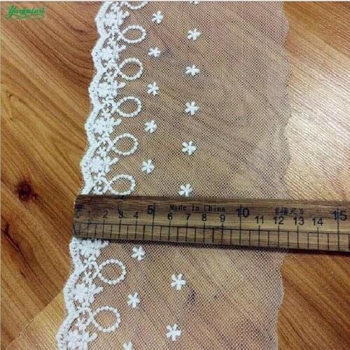 YACKALASI 14 Yds Cotton Embroidery Lace Scalloped Lace applique White And Black Sewing Apparel Dot Flower Trims 10cm